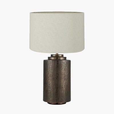 Zuri Metal Pot Table Lamp Base with Lino Self Lined Linen Cylinder Lampshade