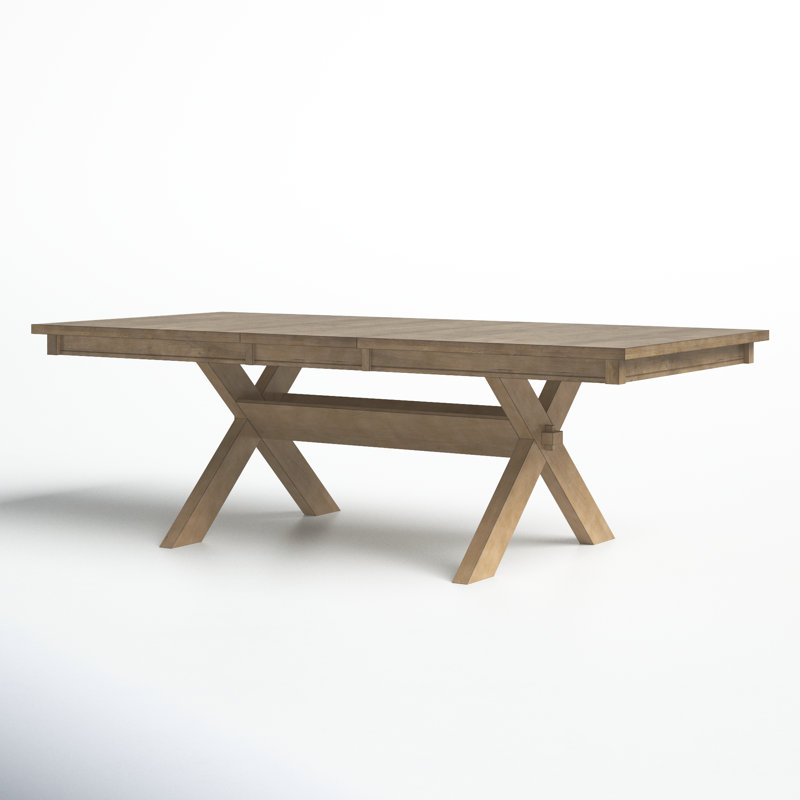 Veliz Wood Trestle Extendable Dining Table With Leaf, Glazed Pine Brown
