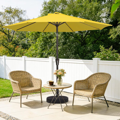 Parasols de table d'extérieur jaune DIDADI, parasols de table d'extérieur 9 pi avec bouton poussoir inclinable et manivelle, parasol de marché 8 nervures robustes pour terrasse, jardin, piscine et cour arrière