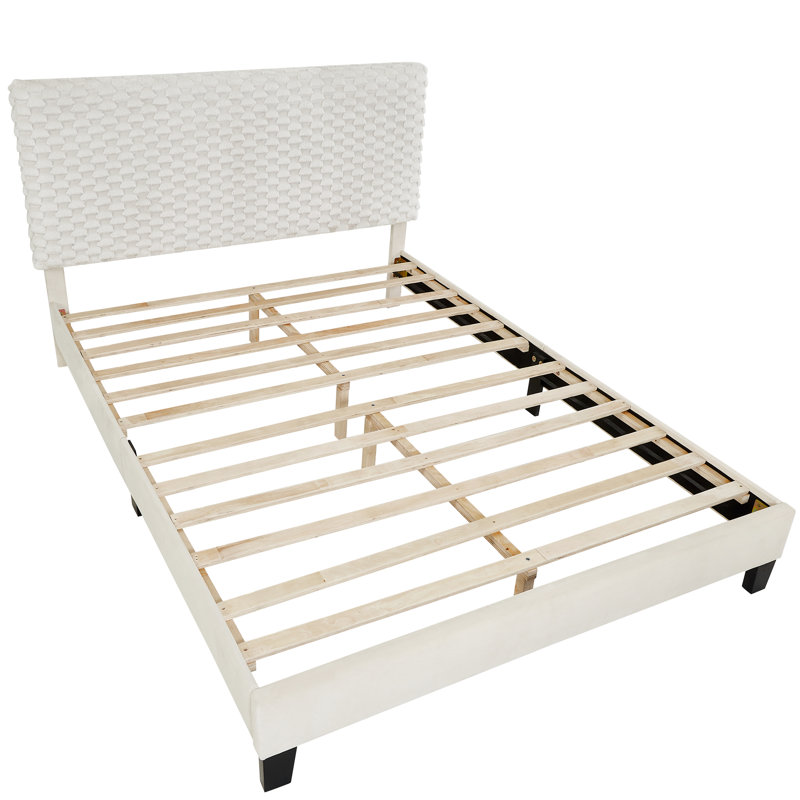 Lit 3D tapissier double en blanc - Tête de lit à hauteur ajustable sans sommier tapissier requis