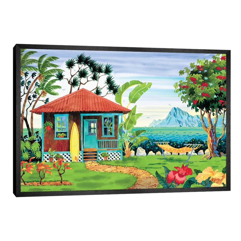 The Beachhouse by Robin Wethe Altman - Floater Frame Painting on Canvas, Black Framed