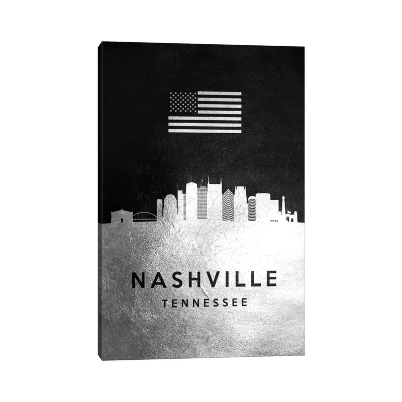 Nashville Tennessee Silver Skyline by Adrian Baldovino - Wrapped Canvas Painting, 66.04 cm H x 45.72 cm W x 3.175 cm D
