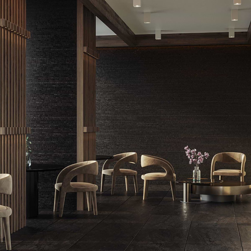Acadia Charcoal Black 24X48 Limestone Look Matte Porcelain Tile