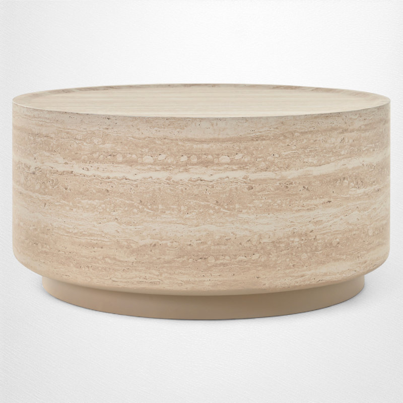 Wood Drum Coffee Table, 13.7" H x 27.5" L x 27.5" W