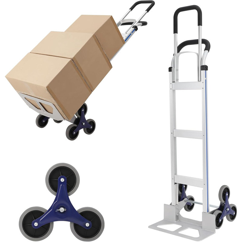 Stair Climbing Hand Truck, 200kg Heavy Duty Aluminum Sack Truck with 2 Triangle Wheels & Dual Handles for Home Garden Moving