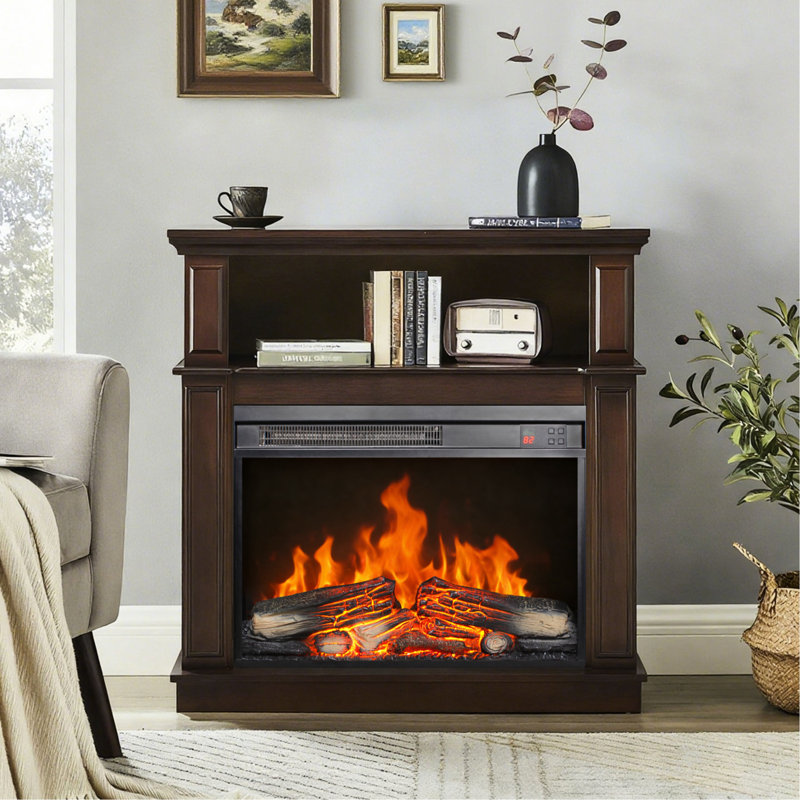 Foyer électrique encastrable ultra mince de 23 pouces avec protection contre la surchauffe de la télécommande et de la minuterie de la flamme et de la bûche réaliste 1400W Chaleur 5000 's par heure 11 réglages de température 50000 heures Source DEL