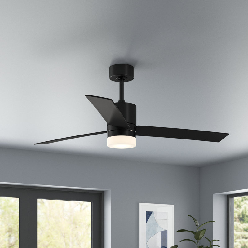 Newsom 52" Black 3-Blade LED Ceiling Fan with Light Kit and Remote Control