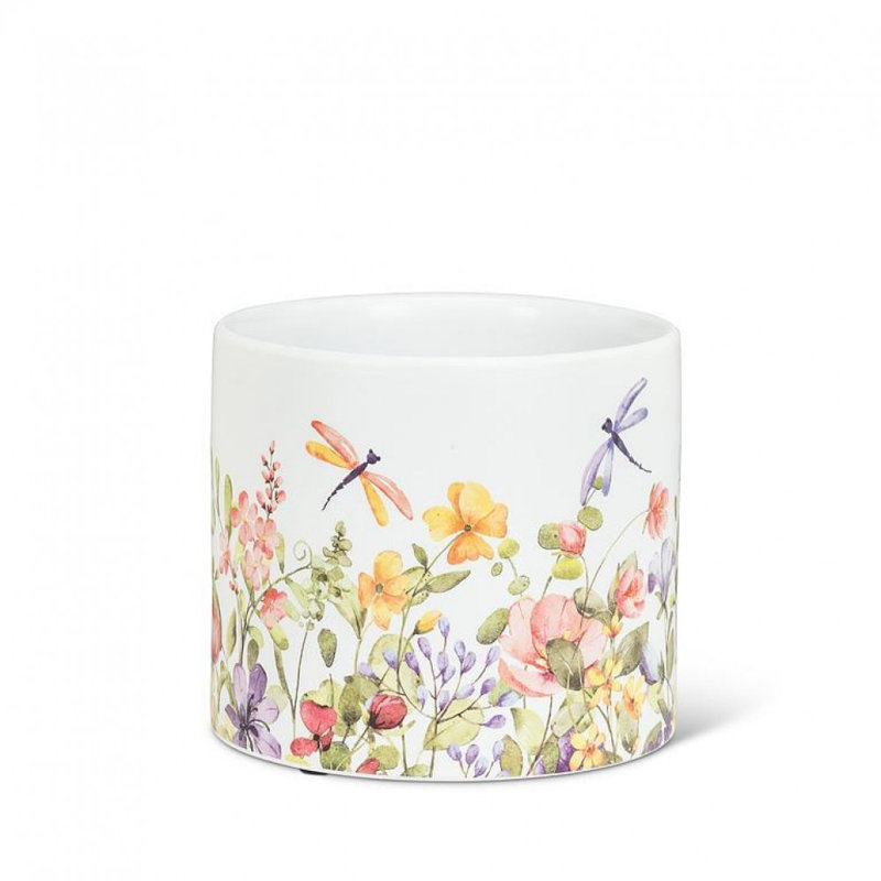 Libellule et jardinière à imprimé floral