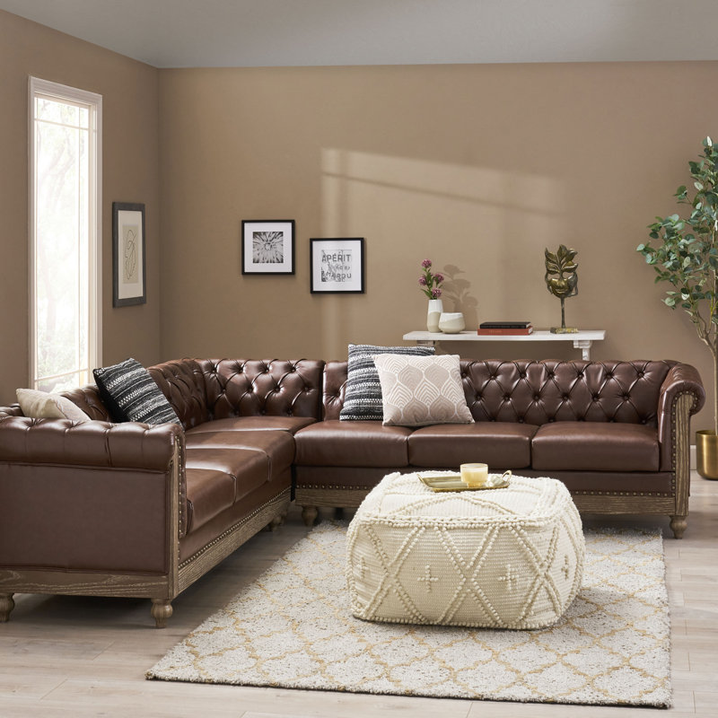 Anduin Symmetrical Corner Sectional, Symmetrical 1, Dark Brown Faux Leather