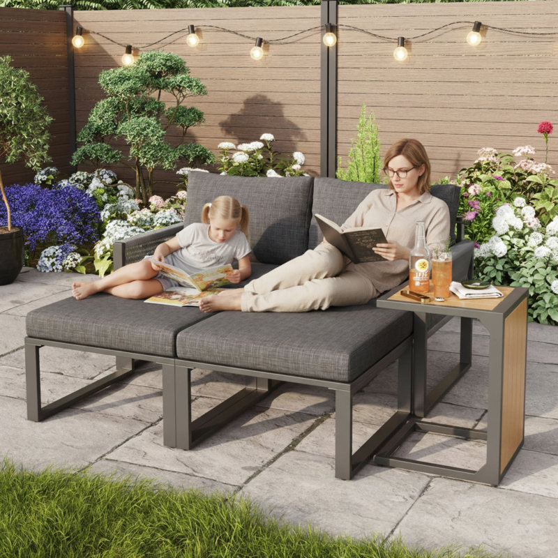 2-4 Seater Modular Outdoor Set With Dual-use Plastic Wood Table & Pe Rattan
