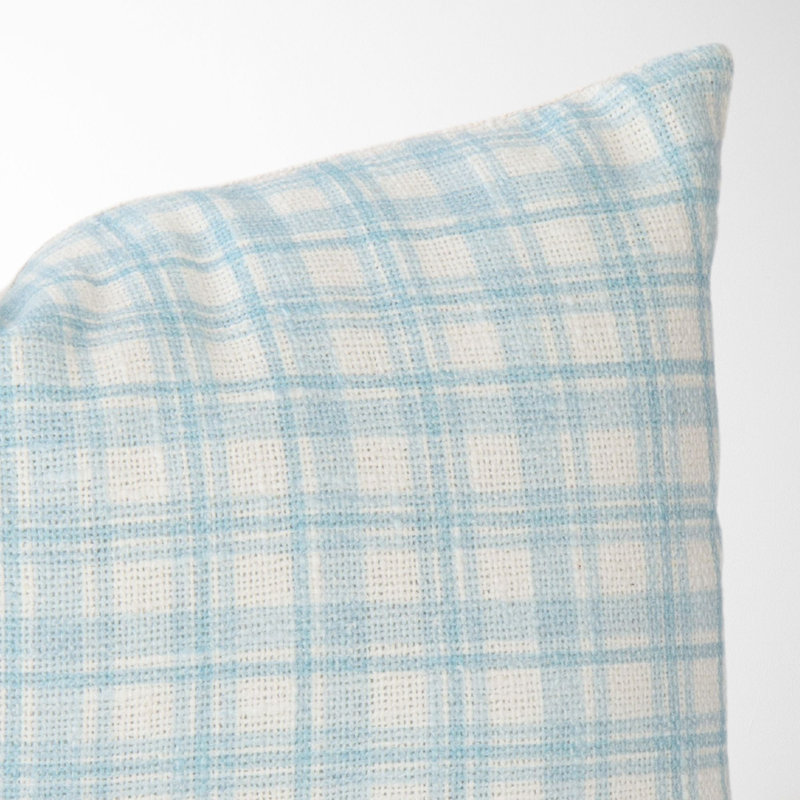 Striped and Checkered Cotton Pillow Cover, Blue Floral