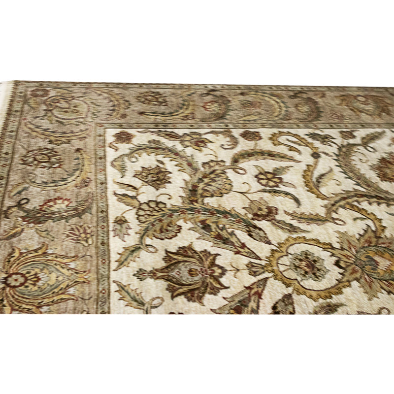Hand Knotted Area Rug, Cream And Camel, Rectangle 12'1" x 9'1"