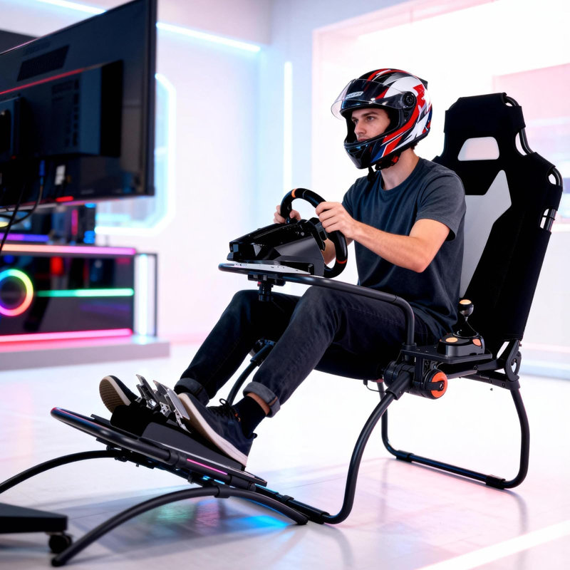 Support de volant de course pliable, cockpit de course de course réglable pour G923 / G920 / G29, Thrustmaster T248P, Fanatec, Hori, Mad Catz, support de volant en acier au carbone avec réglage de l'angle de la pédale