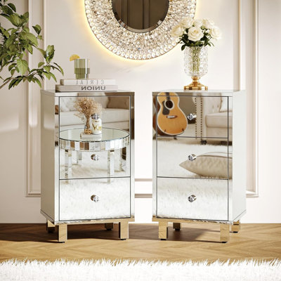 Mirror Look Silver Nightstand Set Of 2