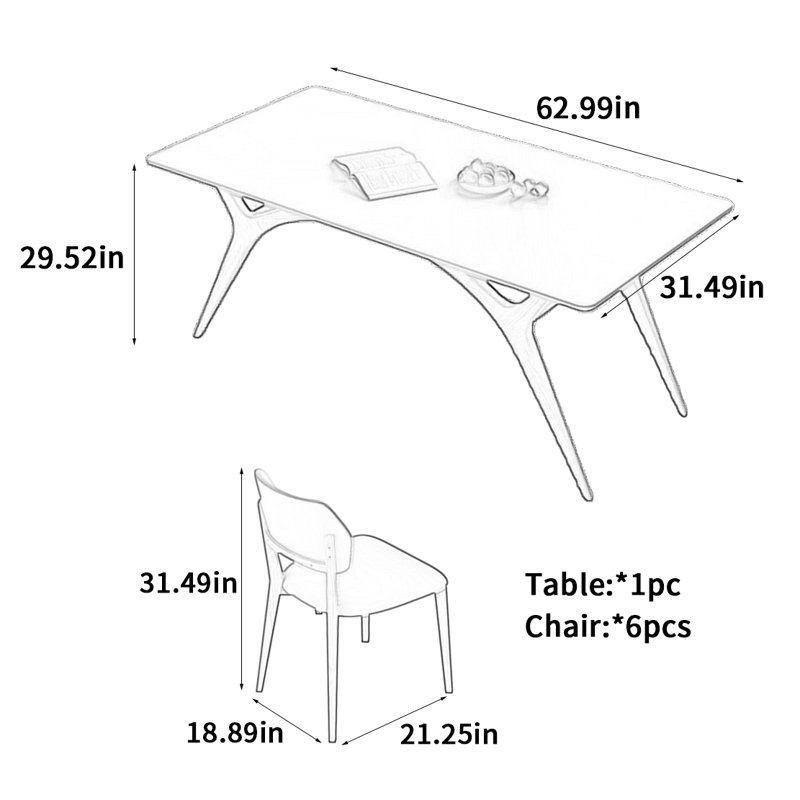 Table de salle à manger rectangulaire, H 29,52 po x L 62,99 po x l 31,49 po
