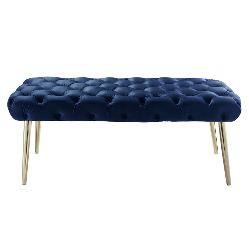 Banc rembourré Triniyah Upholstery, Bleu marine, Or