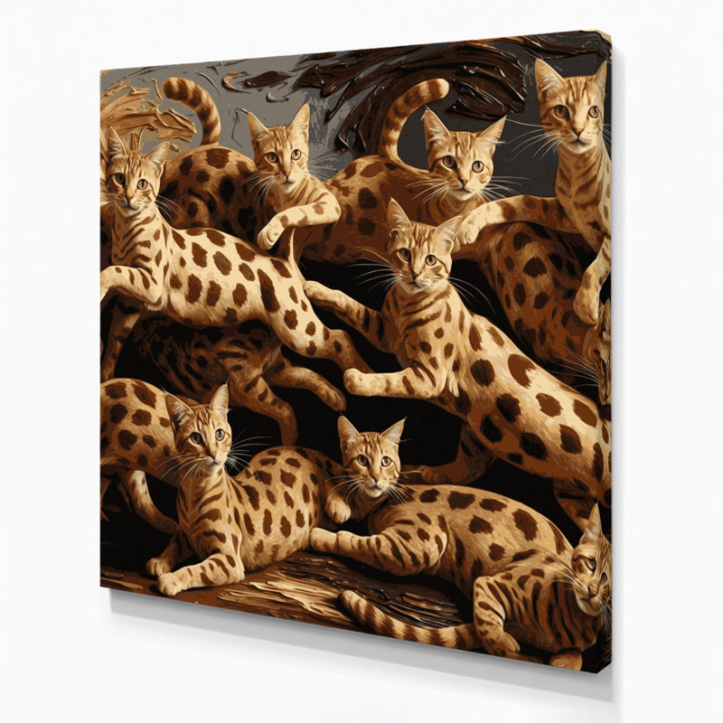 Cats Ocicat, art mural sur toile noire, H 12 po x l 12 po