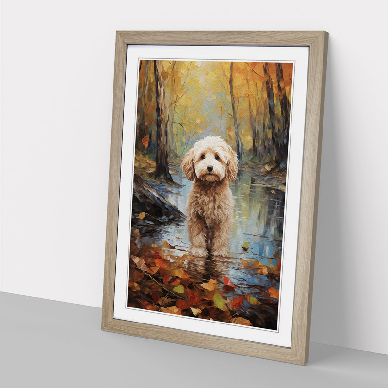 Labradoodle Impressionism - Framed Print, 46cm H x 34cm W x 2cm D, Oak