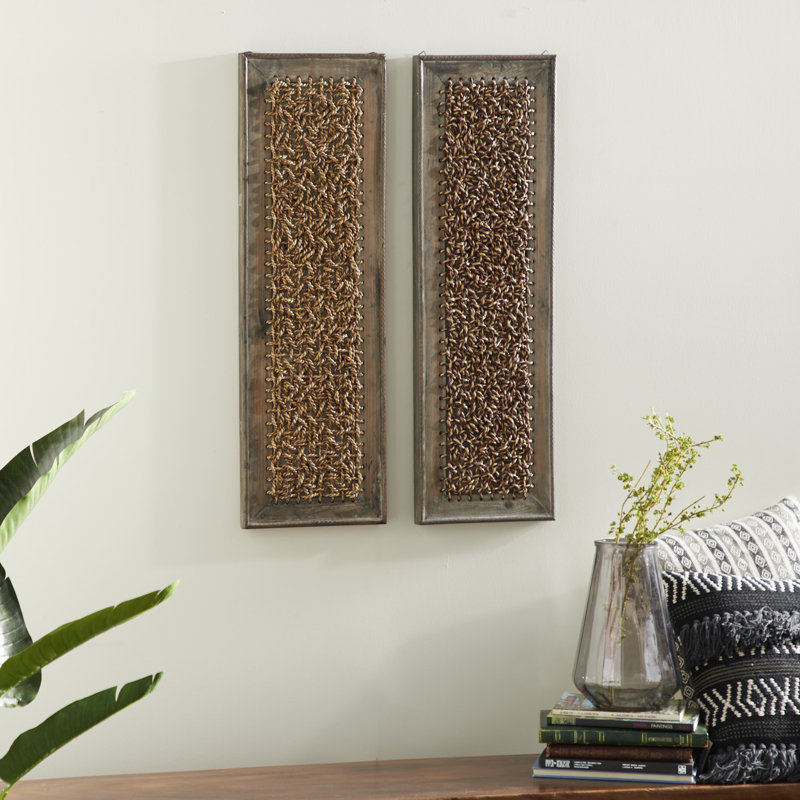 Wooden Woven Seagrass Abstract Brown Wall Decor Set
