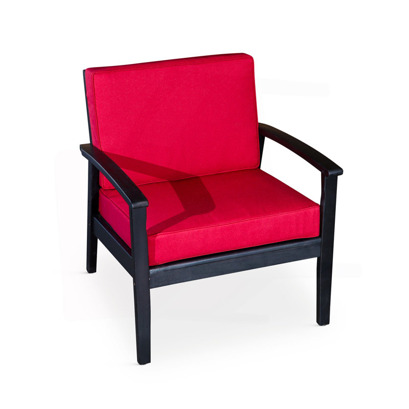Chaise profonde en eucalyptus, finition espresso, coussins bourgogne, Rouge, Espresso