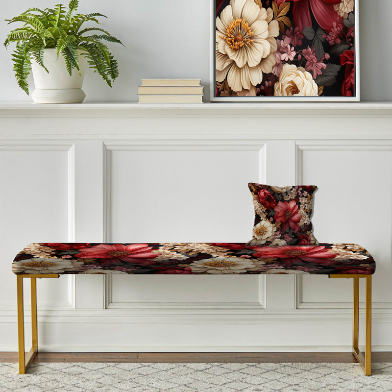 Banc rembourré or, Victorian Royal Burgundy Peonies