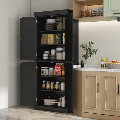 Armoire de rangement autoportante avec 4 portes et tablettes réglables, idéale pour une salle à manger organisée et élégante