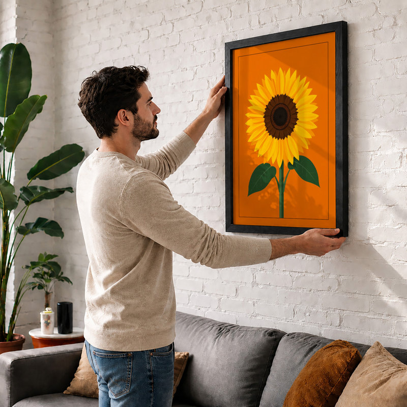 Sunflower Bloom Botanical - Print, Oak, A4 - 29.7 x 21.0 cm