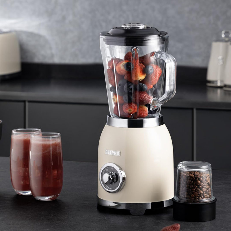 GEEPAS Retrovive 1.7L Electric Kettle, 4 Slice Bread Toaster, 2-in-1 Jug Blender & 20 Litre 700W Digital Freestanding Microwave Oven Combo Set | 3000W Vintage Cordless Kettle