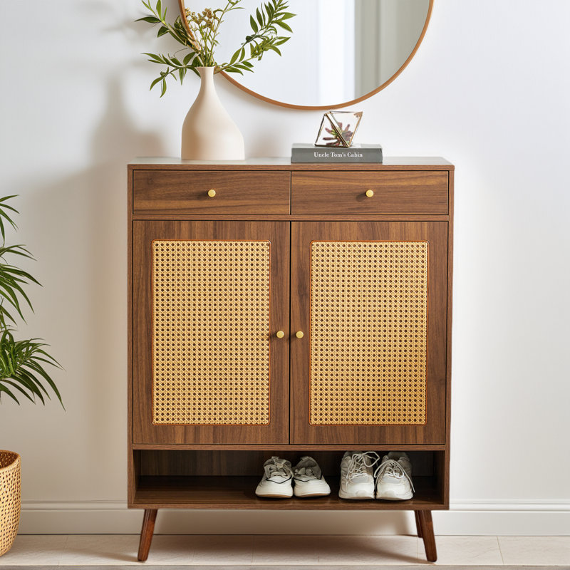 34.6*13.7*43 Inches Multi-Functional Mdf Shoe Cabinet With 2 Drawers And Shelves, Fits Into Nordic, Japanese, And Industrial Style Interiors