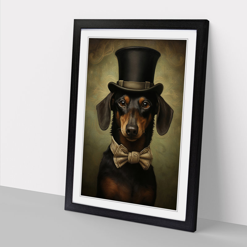 Dachshund Realism - Single Picture Frame Print on Wood, 64cm H x 46cm W x 2cm D, Black