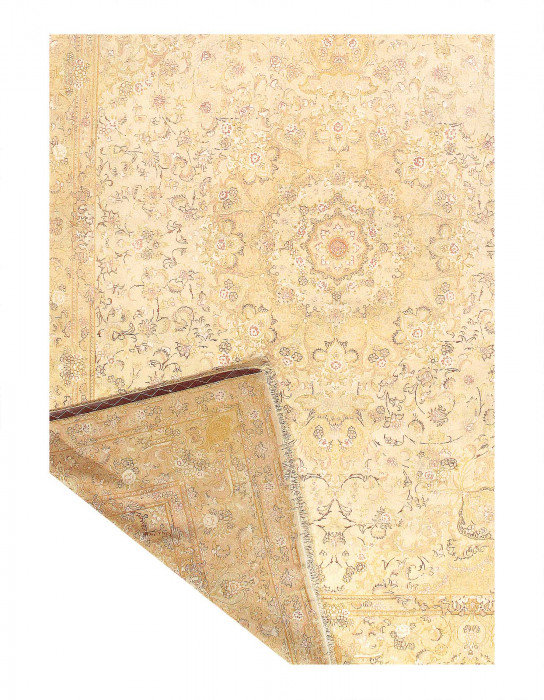 Tapis unique en laine et soie 9 pi 6 po x 13 pi 3 po beige, rose, or