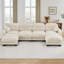 Canapé d'angle modulaire en tissu chenille confortable au design plissé, avec siège ergonomique en mousse haute densité, pouf, accoudoirs arrondis et 2 coussins décoratifs ronds.-1530524467-1530524472