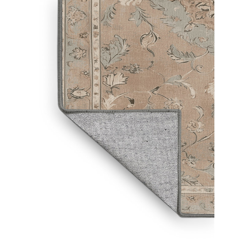 Machine Washable Tabriz Gray Area Rug, Round 7'