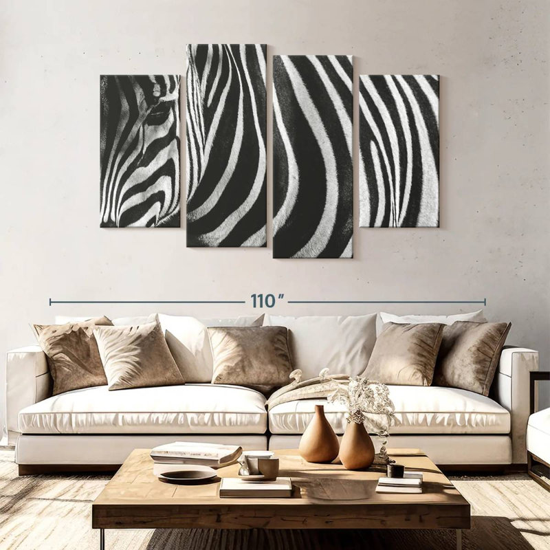 Ronce de zèbre monochrome, H 54 po x l 84 po