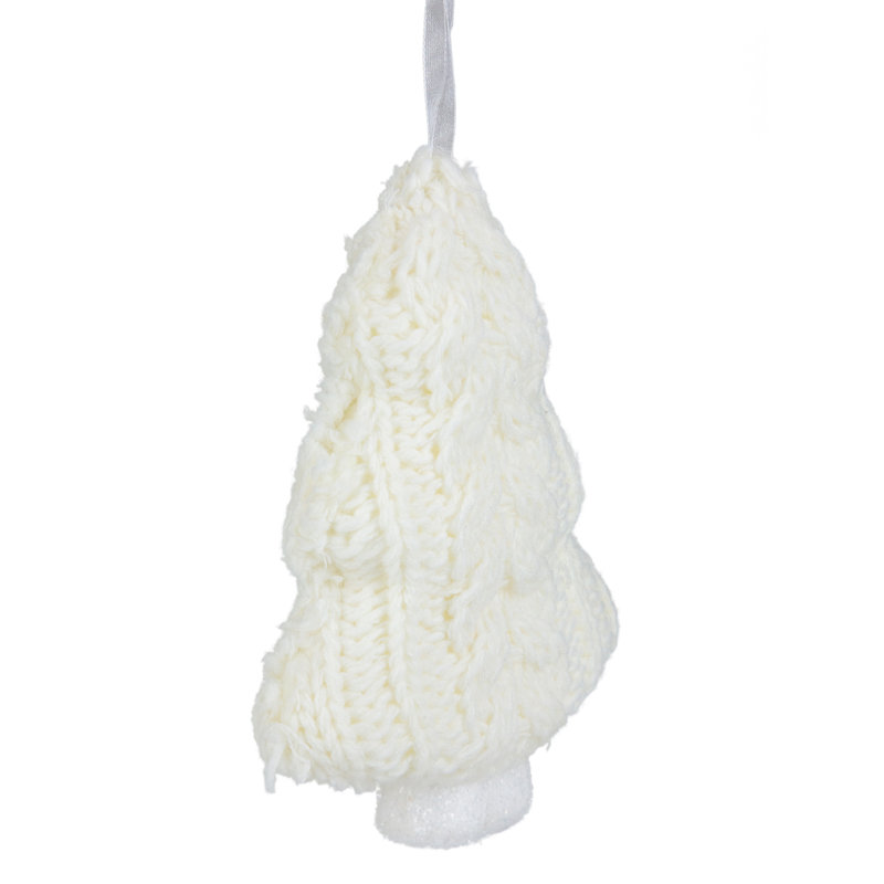 Ornement en forme d'arbre de Noël 6 po en tricot torsadé crème