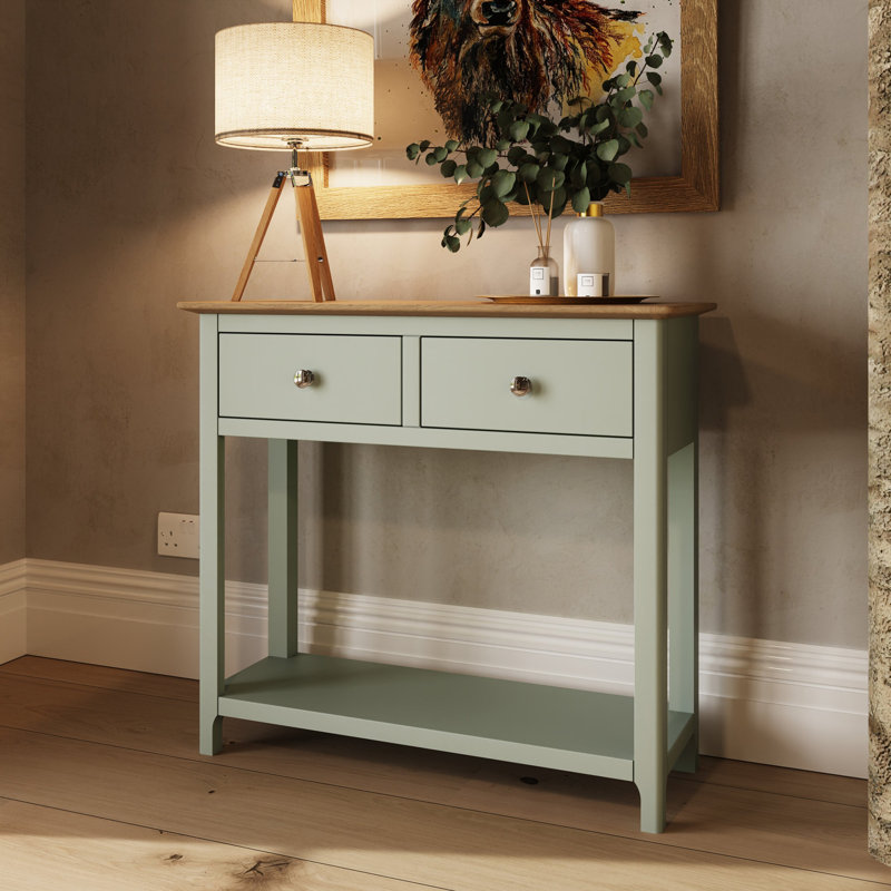 Casiano 85cm Solid Wood 2 Drawer Console Table, Green
