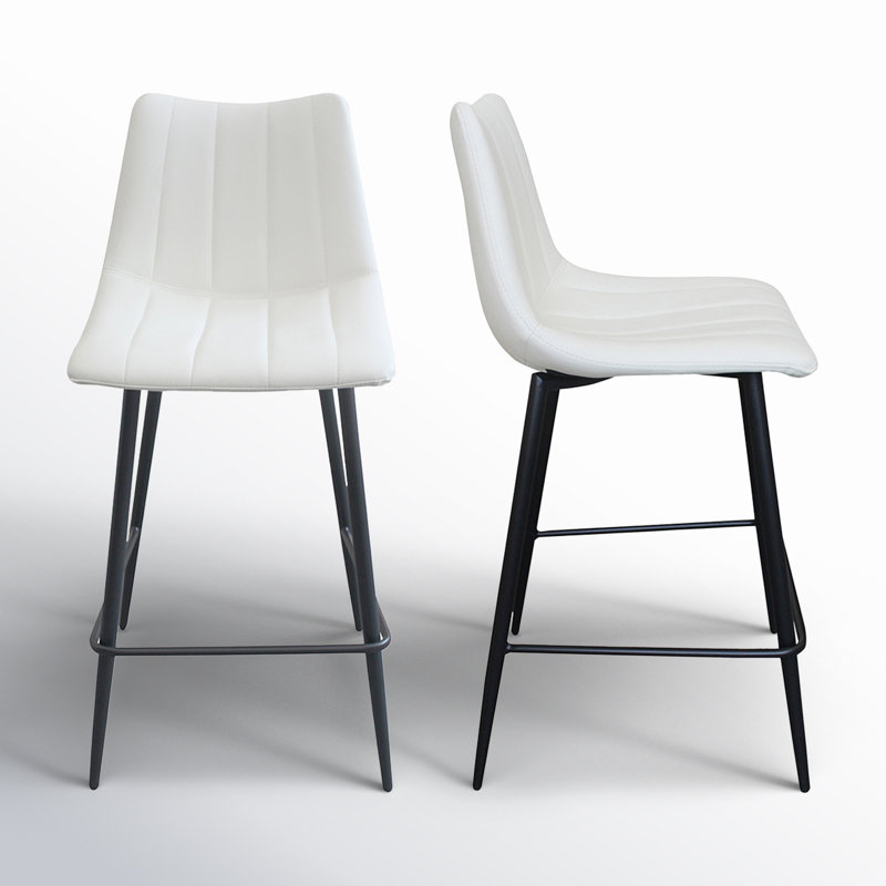 Tabouret de bar et de comptoir Finnigan, Tabouret de comptoir (siège d'une hauteur de 26 p, Ivoire / similicuir