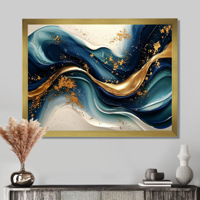 «Emerald Stone Fusion On Blue River IV - Abstract Modern Waves», art mural sur toile