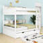 Lit superposé en bois avec lit gigogne escamotable et tablettes de rangement intégrées-420825458-420825456