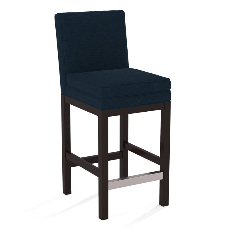 Upholstered Stool, Java Finish, Beige Performance Fabric; 0851-73