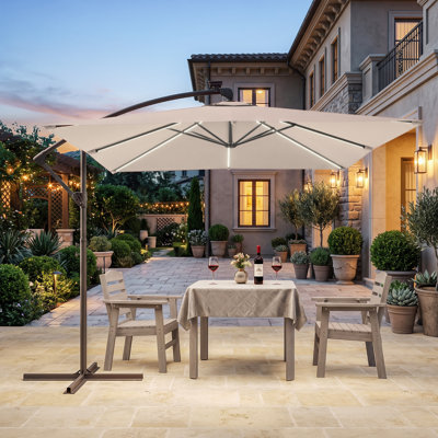 8.2ft Patio Offset Umbrella with 8 Light Strips, Safety Lock & Raised Pole, Stable Outdoor Cantilever Umbrella
