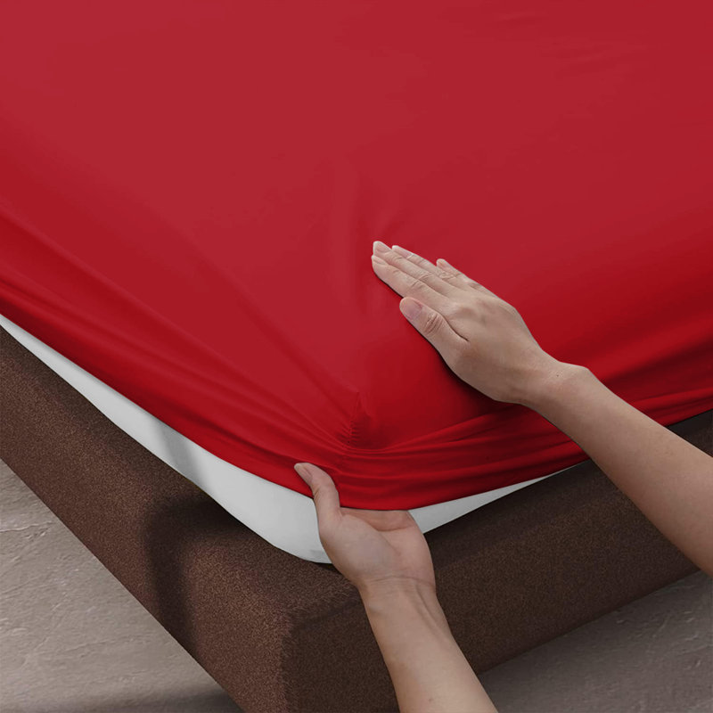 Leila Microfiber 25cm Deep Pocket Fitted Bed Sheet, Red, Super King (6')