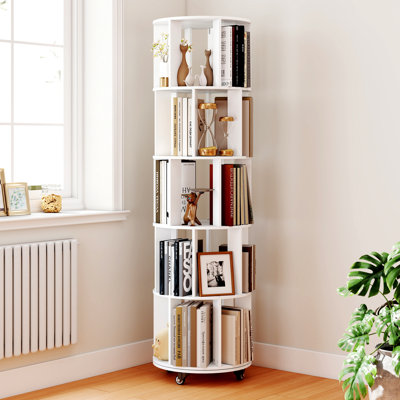 65.15'' 5-Tier 360° Rotating Bookcase With Wheels For Living Room Home Office