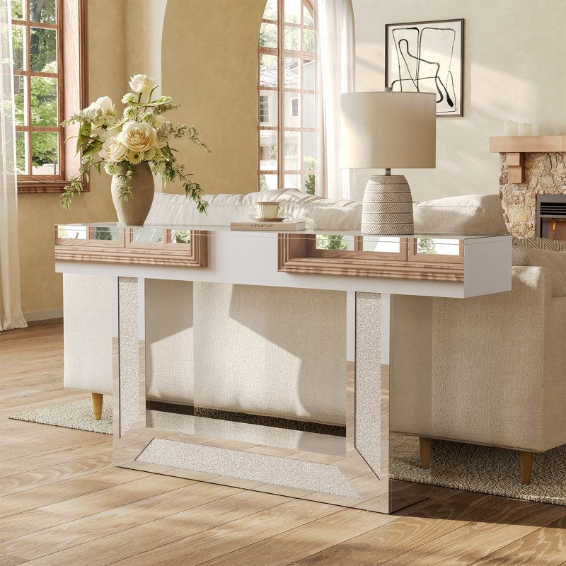 Console à miroir de 63 pouces, table d'entrée en bois moderne