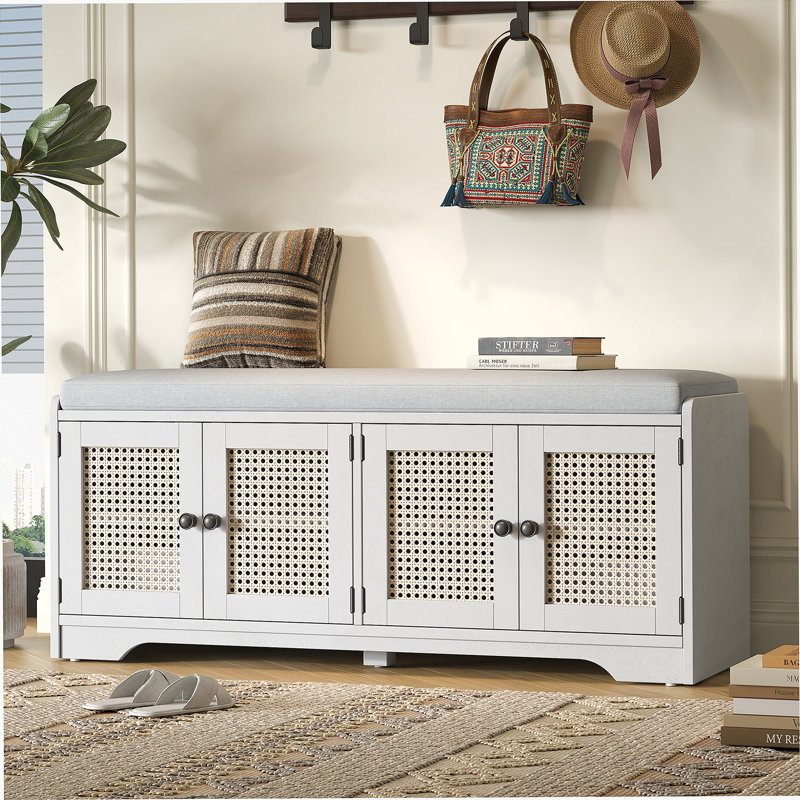 Banc de rangement Rustic, Beige / Blanc
