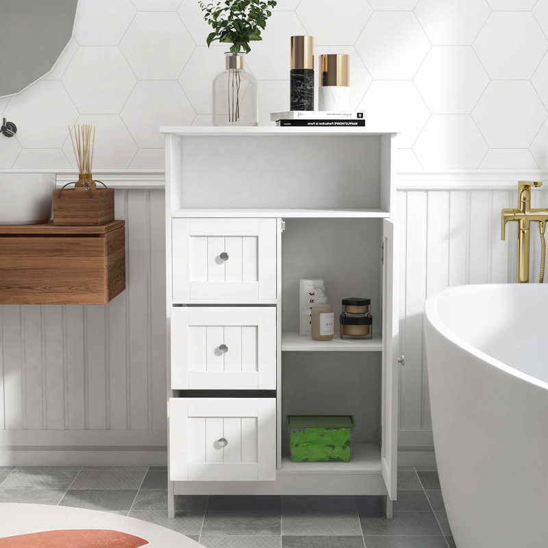 Armoire de rangement pour salle de bain avec 3 tiroirs et 1 porte