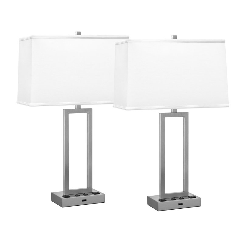 Ensemble de lampes de table robustes rectangulaires 29 po avec port USB et prise de courant, H 29 po x l 17 po x P 11 po