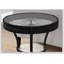 Table d'appoint ronde en verre trempé transparent avec base en métal noir, polyvalente pour une utilisation latérale, de bout ou de chevet