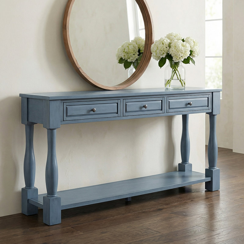Console 63 po avec 3 tiroirs et tablette inférieure, table d'entrée rustique pour le couloir, le salon ou le vestibule