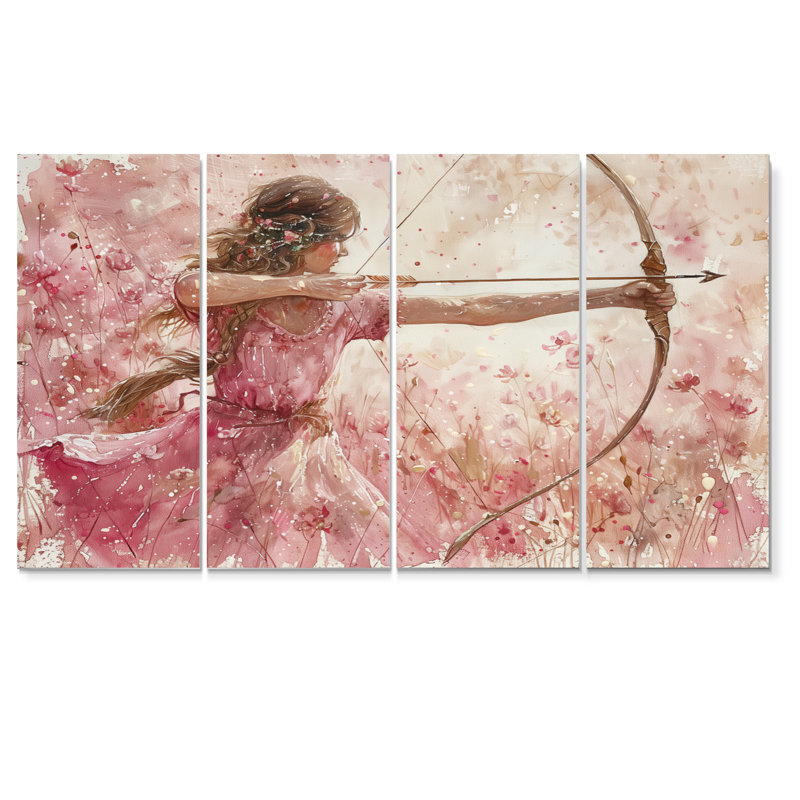 «Pink Sagittarius Astrology Cupid - Astronomie Sagittaire», ensemble d'art sur toile, H 32 po x l 64 po